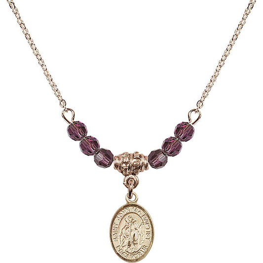 14kt Gold Filled Saint John the Baptist Birthstone Necklace with Amethyst Beads - 9054