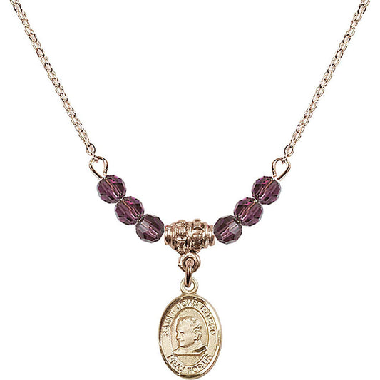14kt Gold Filled Saint John Bosco Birthstone Necklace with Amethyst Beads - 9055