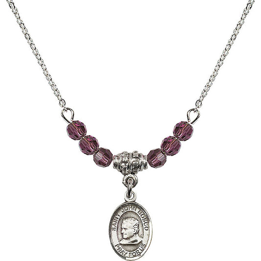 Sterling Silver Saint John Bosco Birthstone Necklace with Amethyst Beads - 9055