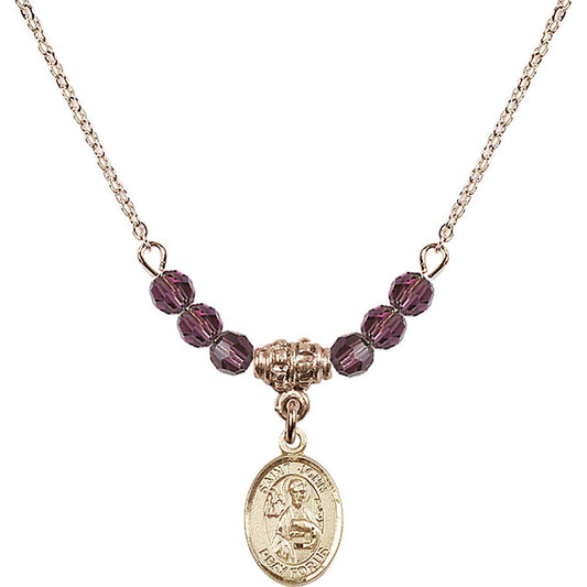 14kt Gold Filled Saint John the Apostle Birthstone Necklace with Amethyst Beads - 9056
