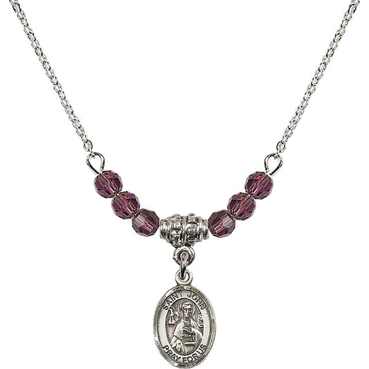 Sterling Silver Saint John the Apostle Birthstone Necklace with Amethyst Beads - 9056