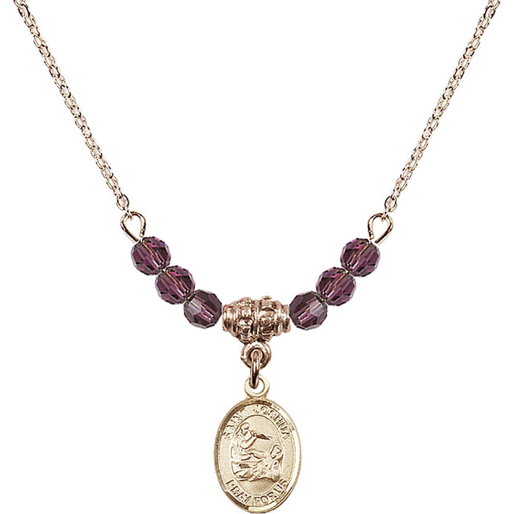 14kt Gold Filled Saint Joshua Birthstone Necklace with Amethyst Beads - 9059
