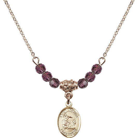 14kt Gold Filled Saint Joshua Birthstone Necklace with Amethyst Beads - 9059