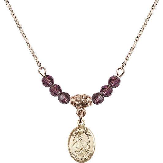 14kt Gold Filled Saint Jude Thaddeus Birthstone Necklace with Amethyst Beads - 9060