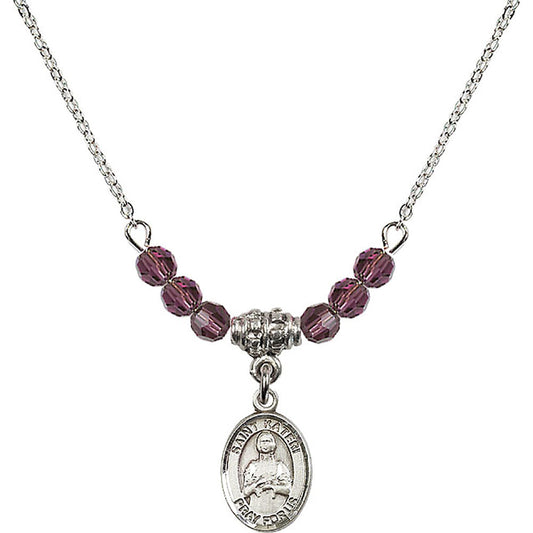 Sterling Silver Saint Kateri Tekakwitha Birthstone Necklace with Amethyst Beads - 9061