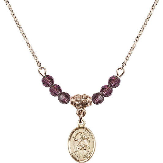 14kt Gold Filled Saint Kevin Birthstone Necklace with Amethyst Beads - 9062