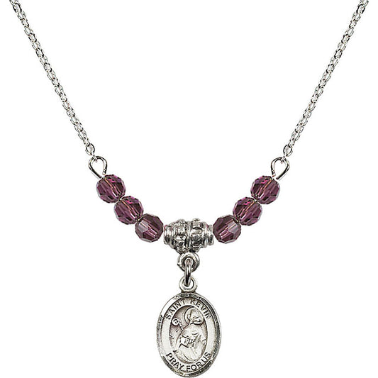 Sterling Silver Saint Kevin Birthstone Necklace with Amethyst Beads - 9062