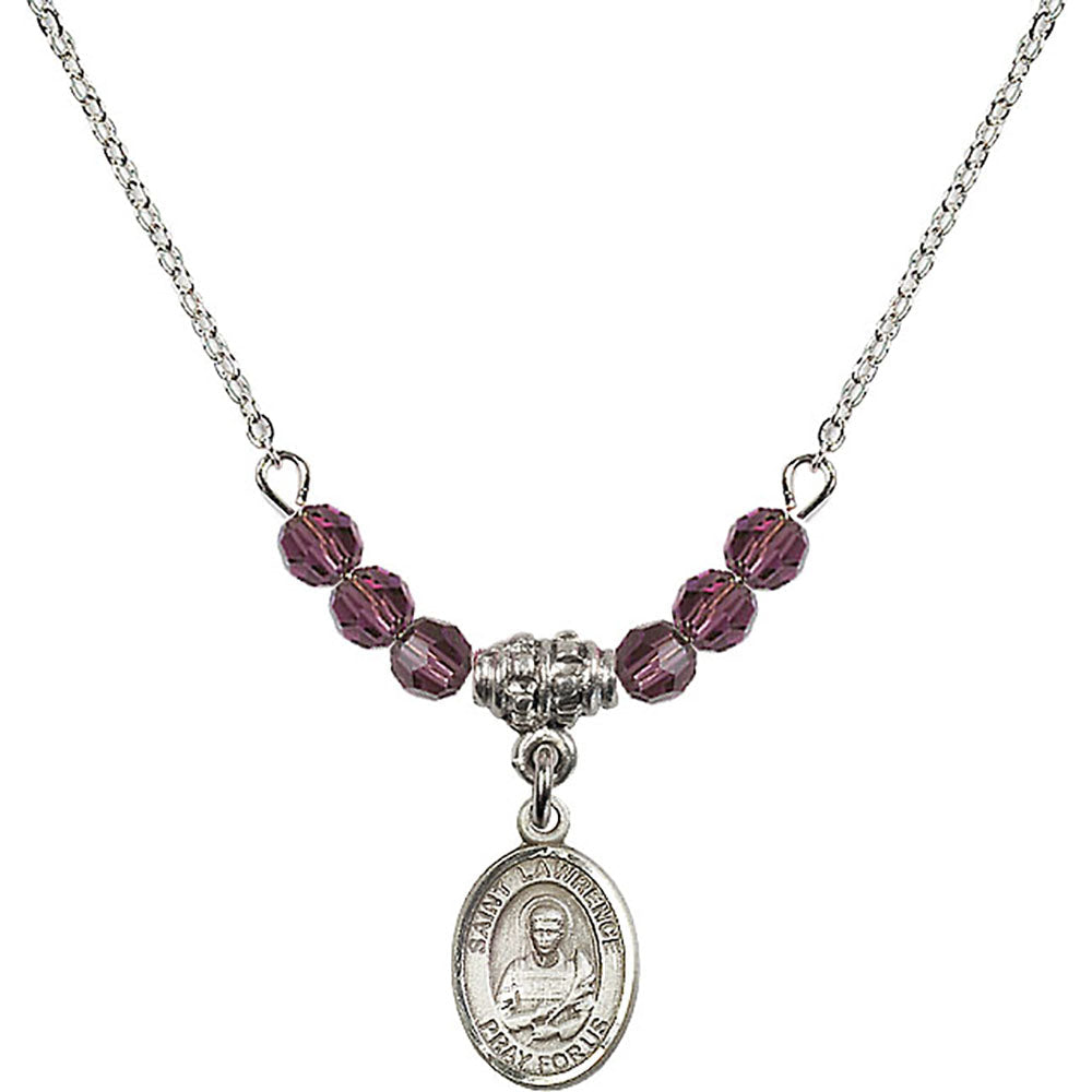 Sterling Silver Saint Lawrence Birthstone Necklace with Amethyst Beads - 9063