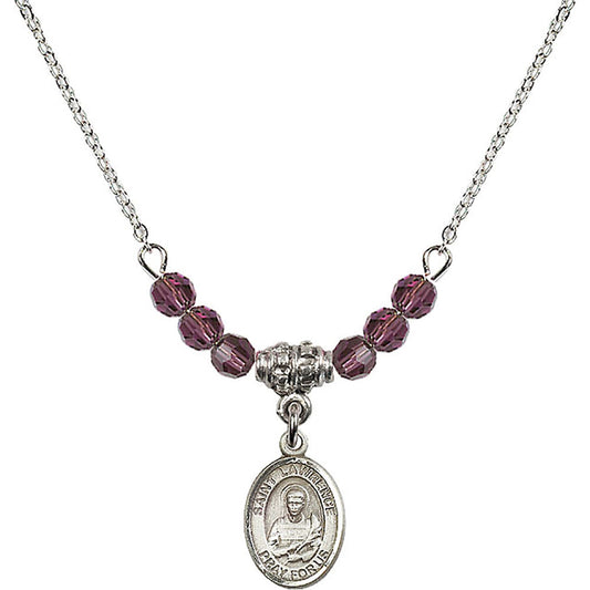 Sterling Silver Saint Lawrence Birthstone Necklace with Amethyst Beads - 9063