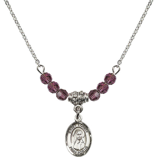 Sterling Silver Saint Louise de Marillac Birthstone Necklace with Amethyst Beads - 9064