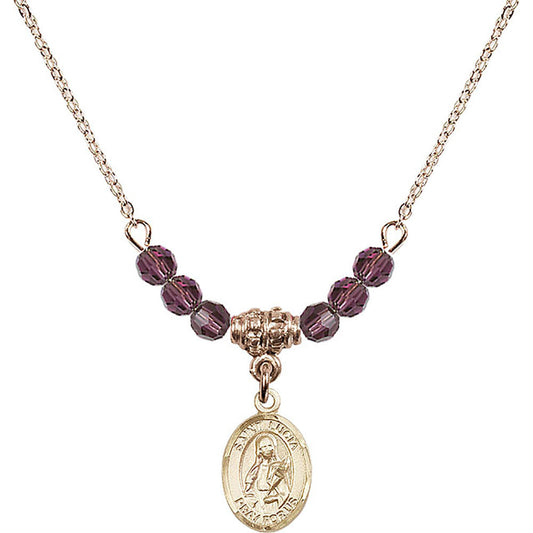 14kt Gold Filled Saint Lucia of Syracuse Birthstone Necklace with Amethyst Beads - 9065