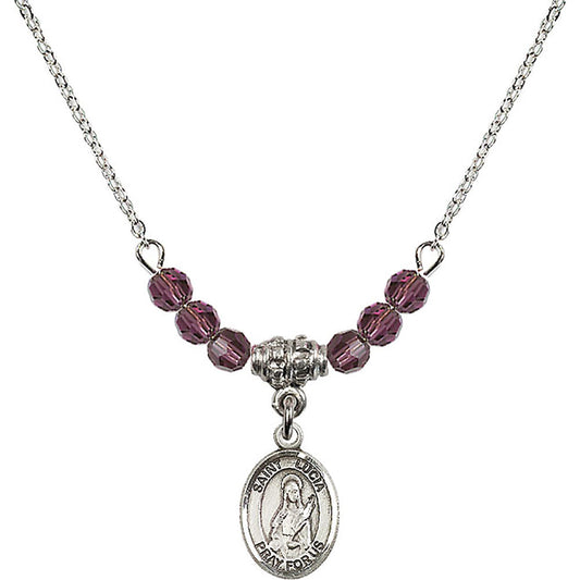 Sterling Silver Saint Lucia of Syracuse Birthstone Necklace with Amethyst Beads - 9065