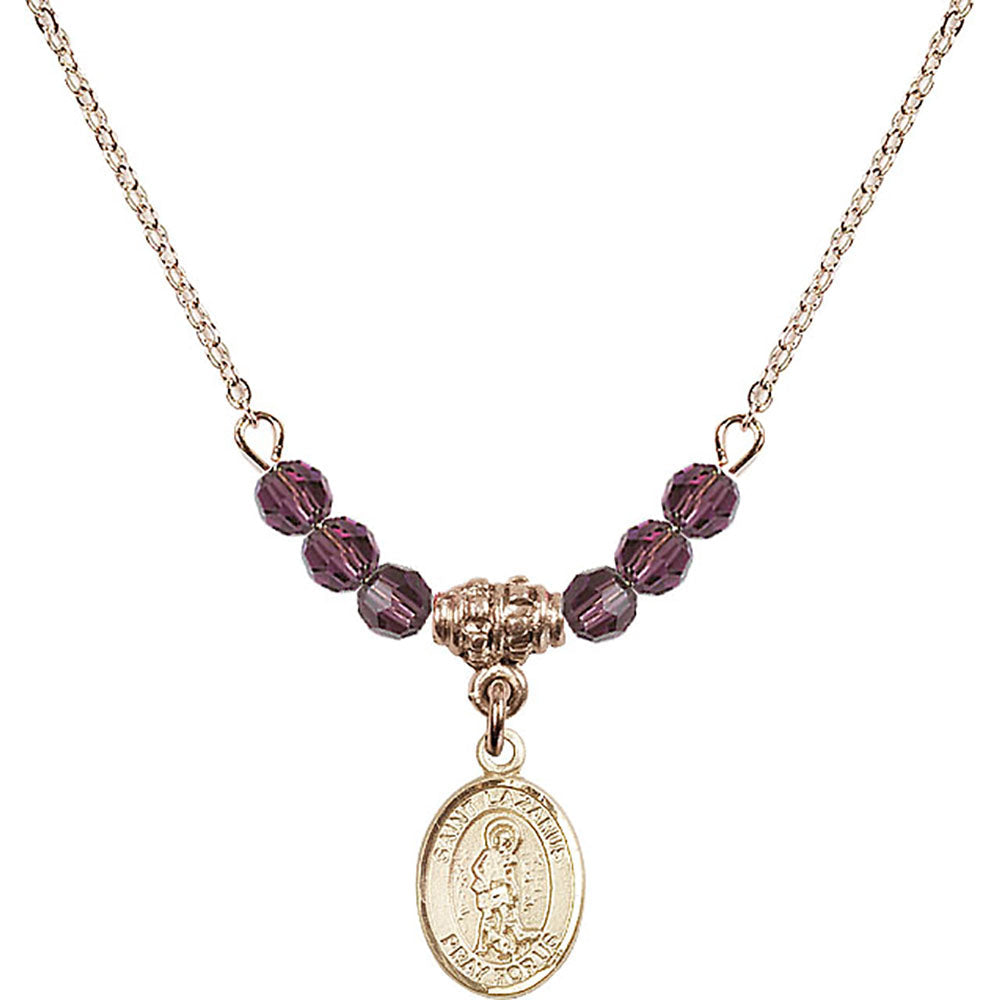 14kt Gold Filled Saint Lazarus Birthstone Necklace with Amethyst Beads - 9066
