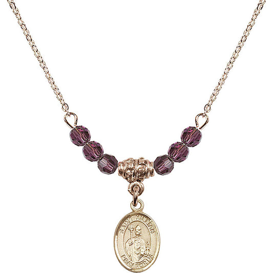 14kt Gold Filled Saint Kilian Birthstone Necklace with Amethyst Beads - 9067