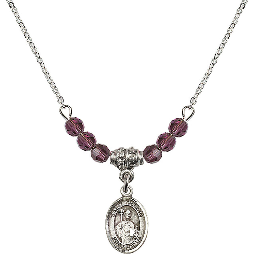 Sterling Silver Saint Kilian Birthstone Necklace with Amethyst Beads - 9067