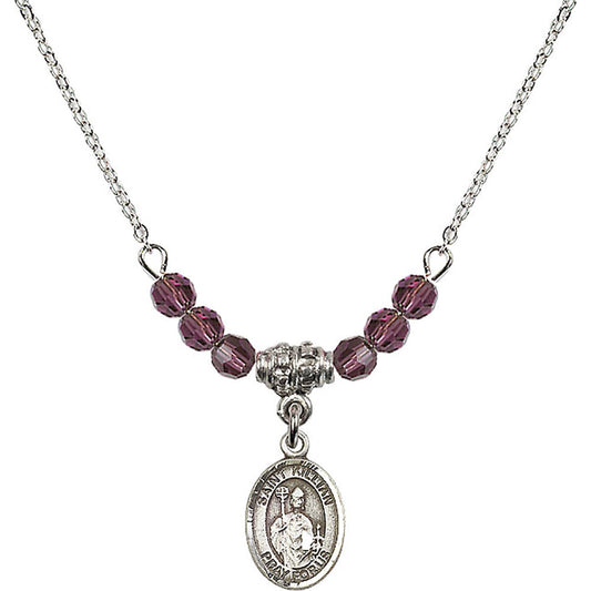 Sterling Silver Saint Kilian Birthstone Necklace with Amethyst Beads - 9067