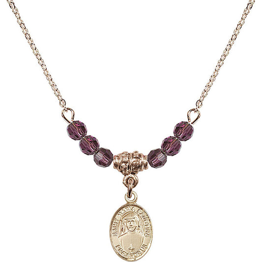 14kt Gold Filled Saint Maria Faustina Birthstone Necklace with Amethyst Beads - 9069