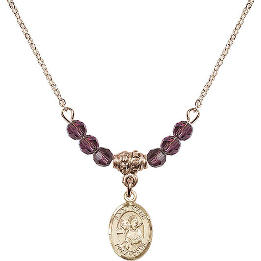 14kt Gold Filled Saint Mark the Evangelist Birthstone Necklace with Amethyst Beads - 9070