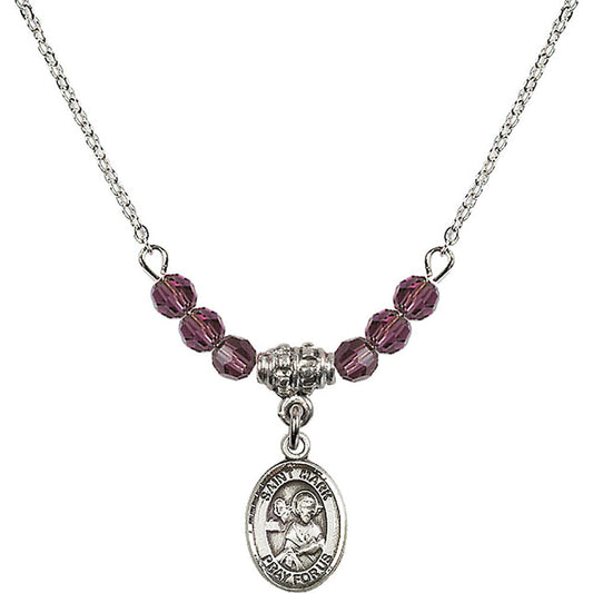 Sterling Silver Saint Mark the Evangelist Birthstone Necklace with Amethyst Beads - 9070