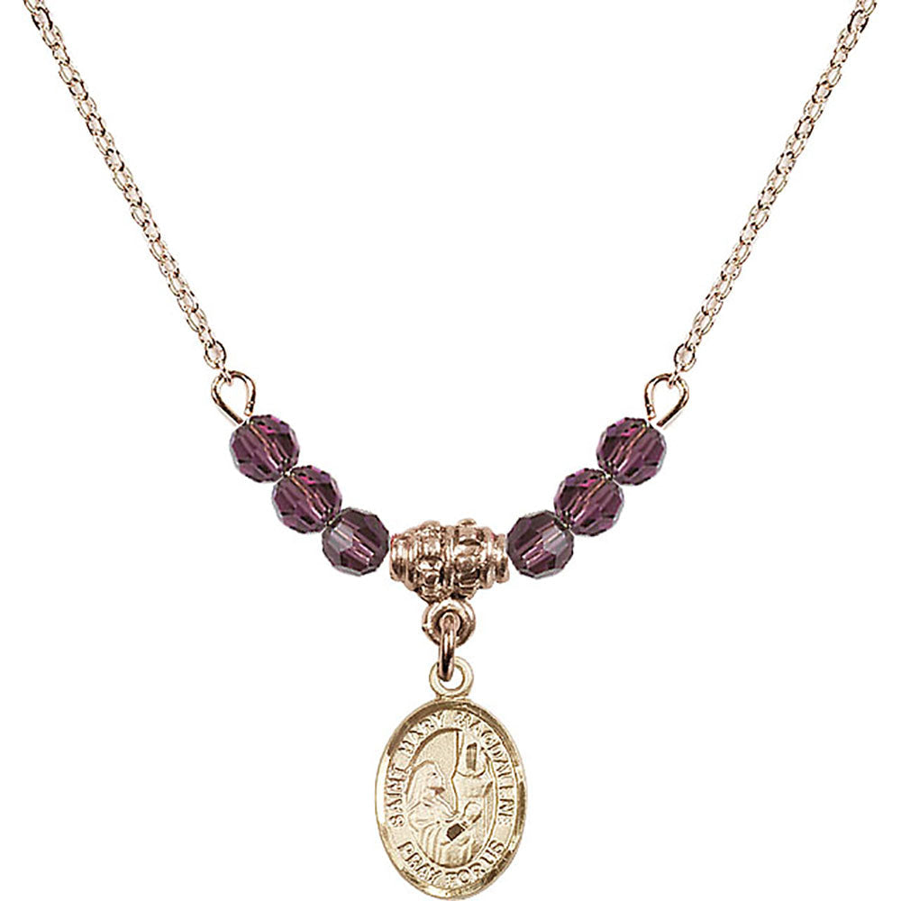 14kt Gold Filled Saint Mary Magdalene Birthstone Necklace with Amethyst Beads - 9071