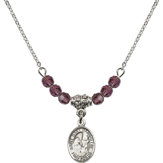 Sterling Silver Saint Mary Magdalene Birthstone Necklace with Amethyst Beads - 9071