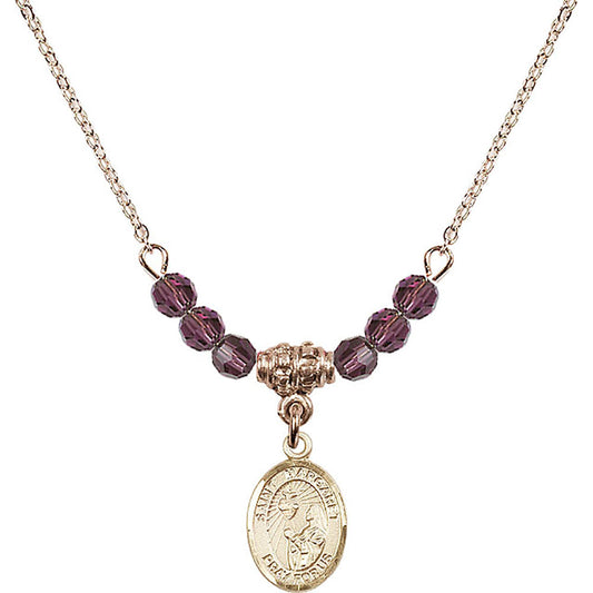 14kt Gold Filled Saint Margaret Mary Alacoque Birthstone Necklace with Amethyst Beads - 9072