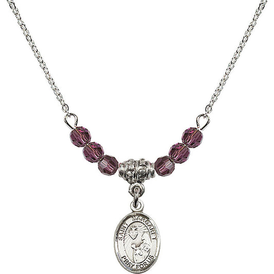 Sterling Silver Saint Margaret Mary Alacoque Birthstone Necklace with Amethyst Beads - 9072