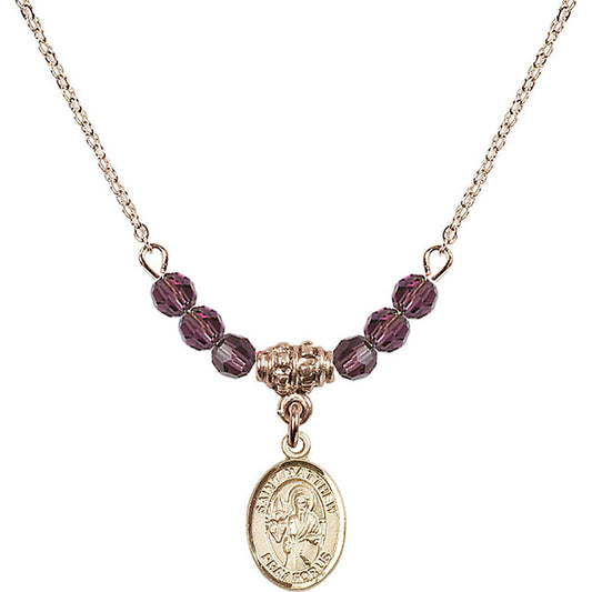 14kt Gold Filled Saint Matthew the Apostle Birthstone Necklace with Amethyst Beads - 9074