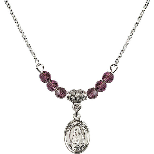 Sterling Silver Saint Martha Birthstone Necklace with Amethyst Beads - 9075