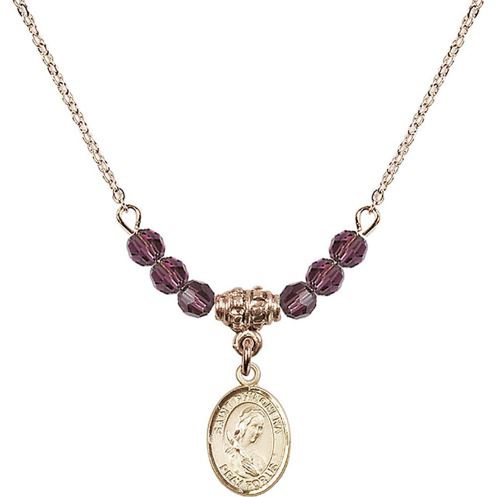 14kt Gold Filled Saint Philomena Birthstone Necklace with Amethyst Beads - 9077