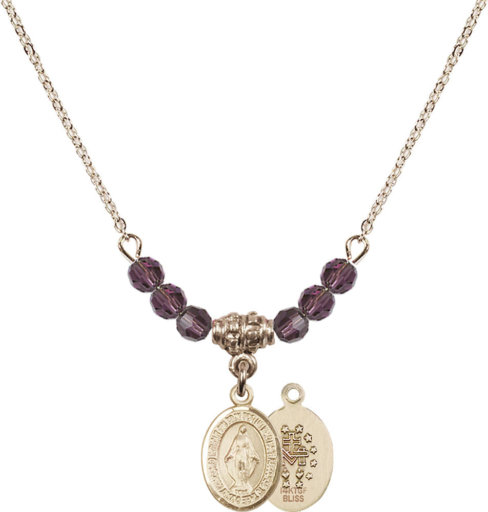 14kt Gold Filled Miraculous Birthstone Necklace with Amethyst Beads - 9078