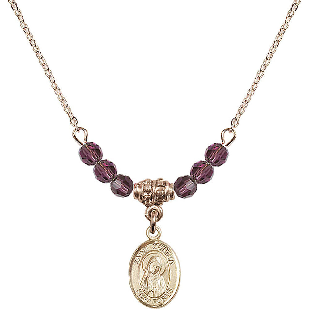 14kt Gold Filled Saint Monica Birthstone Necklace with Amethyst Beads - 9079