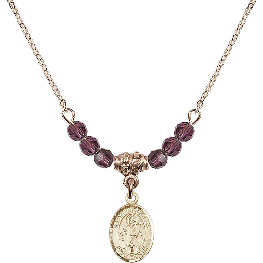 14kt Gold Filled Saint Nicholas Birthstone Necklace with Amethyst Beads - 9080