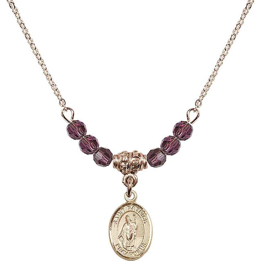 14kt Gold Filled Saint Patrick Birthstone Necklace with Amethyst Beads - 9084