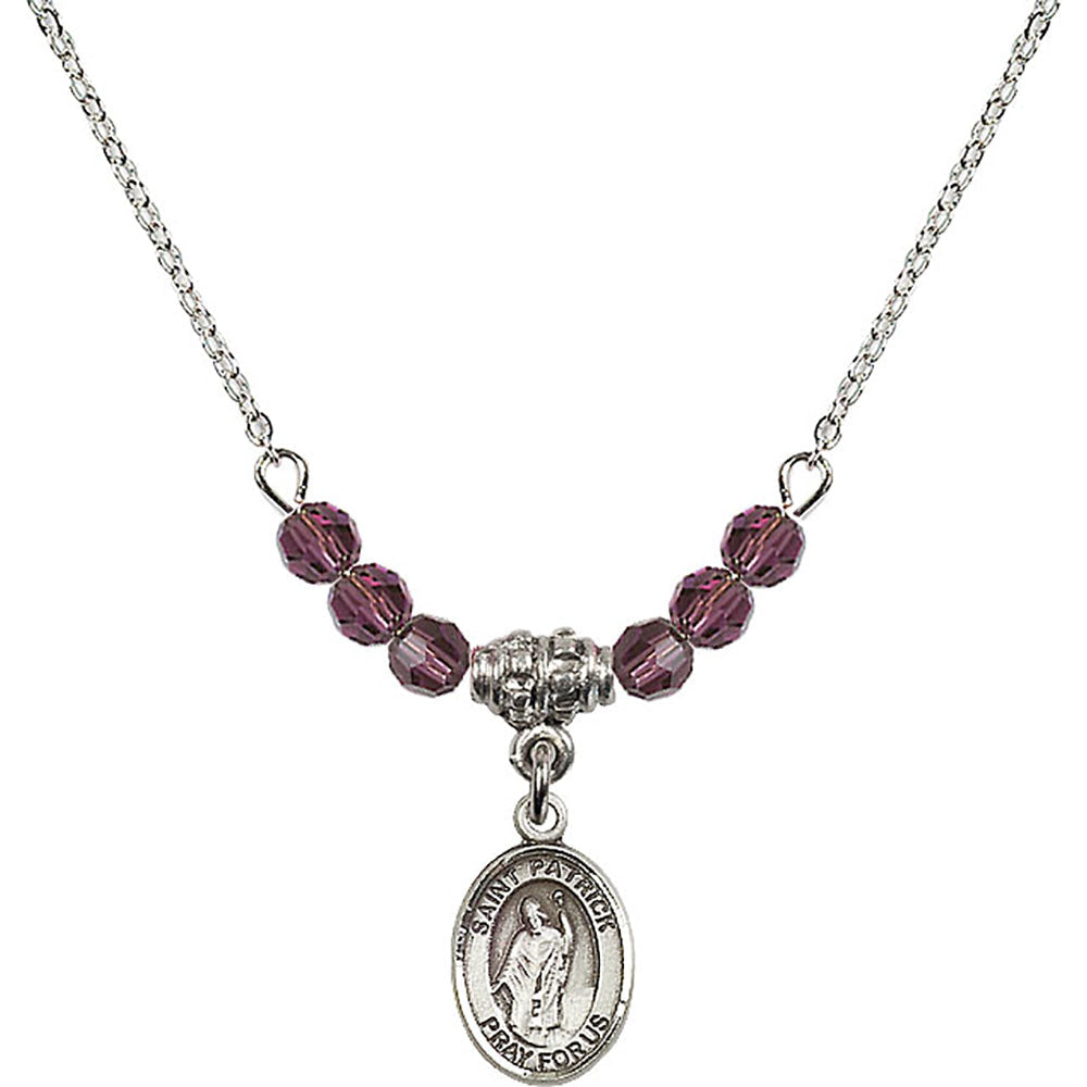 Sterling Silver Saint Patrick Birthstone Necklace with Amethyst Beads - 9084