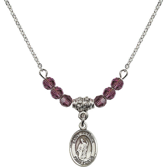 Sterling Silver Saint Patrick Birthstone Necklace with Amethyst Beads - 9084