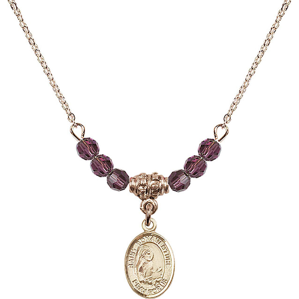 14kt Gold Filled Saint Bonaventure Birthstone Necklace with Amethyst Beads - 9085