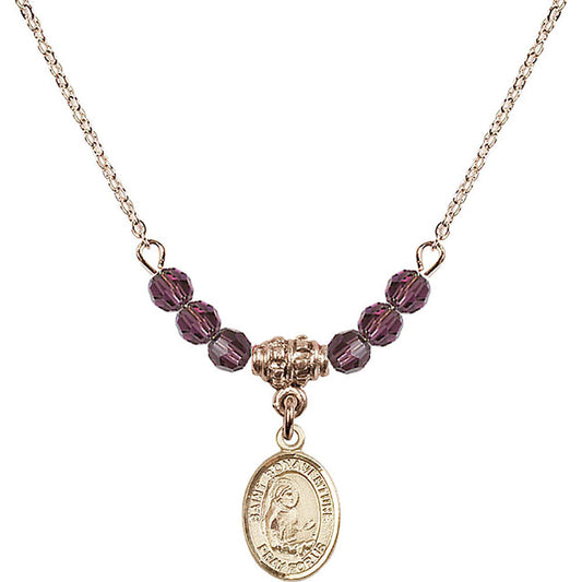 14kt Gold Filled Saint Bonaventure Birthstone Necklace with Amethyst Beads - 9085