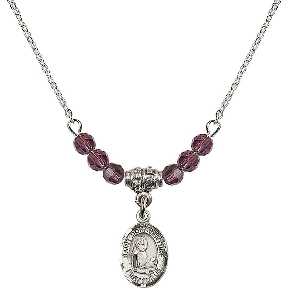 Sterling Silver Saint Bonaventure Birthstone Necklace with Amethyst Beads - 9085
