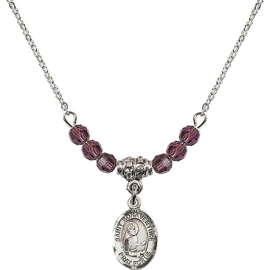 Sterling Silver Saint Bonaventure Birthstone Necklace with Amethyst Beads - 9085