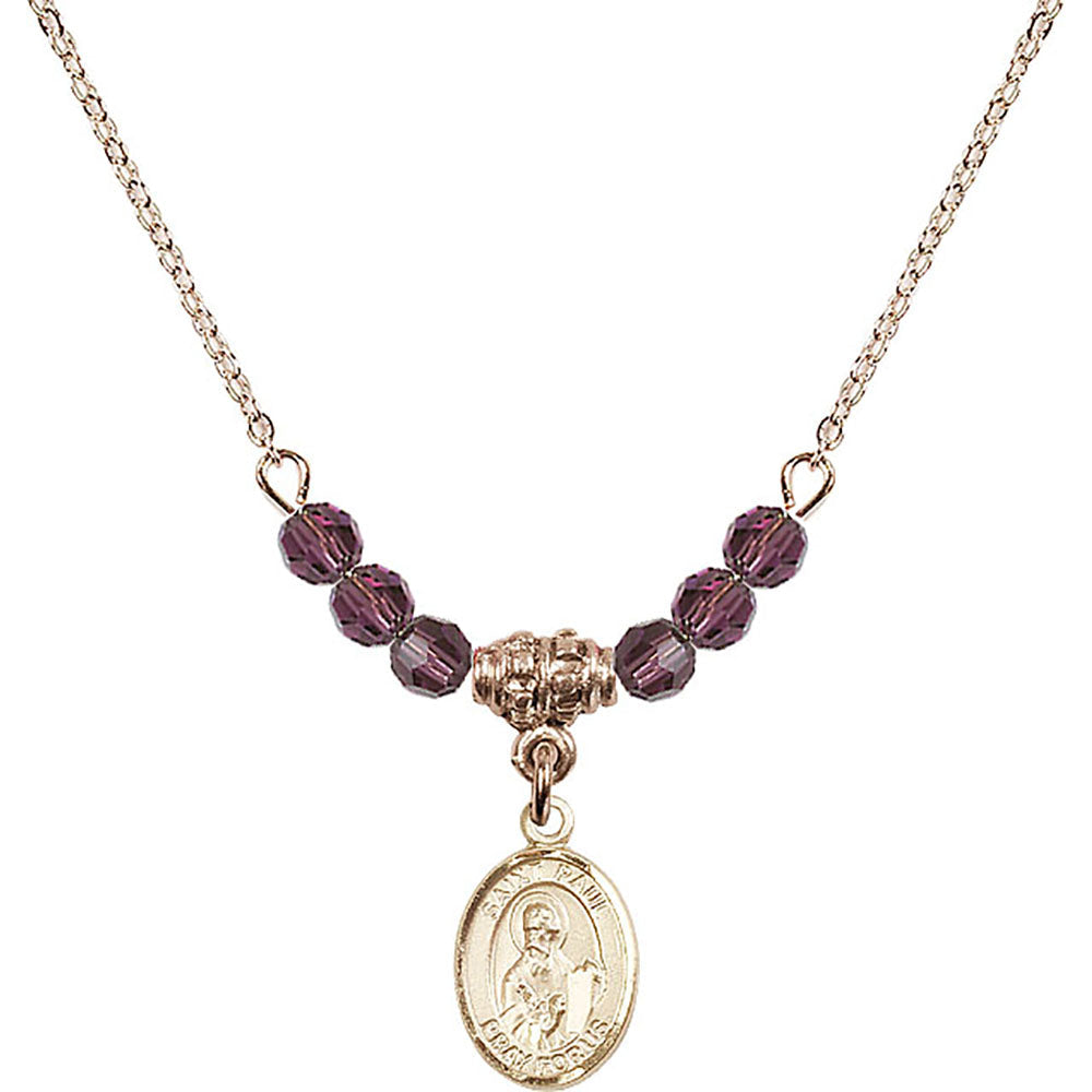 14kt Gold Filled Saint Paul the Apostle Birthstone Necklace with Amethyst Beads - 9086
