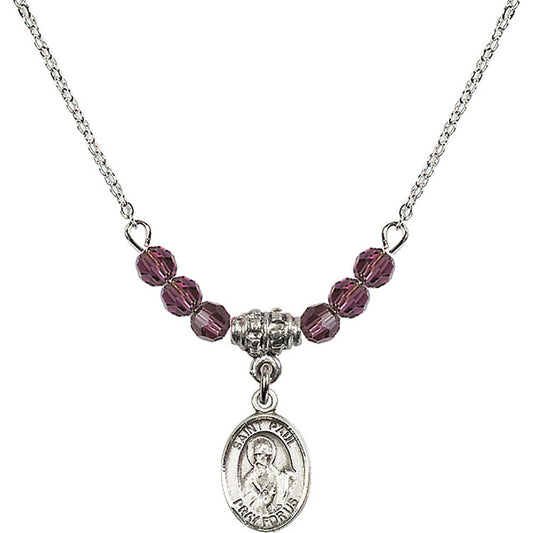 Sterling Silver Saint Paul the Apostle Birthstone Necklace with Amethyst Beads - 9086