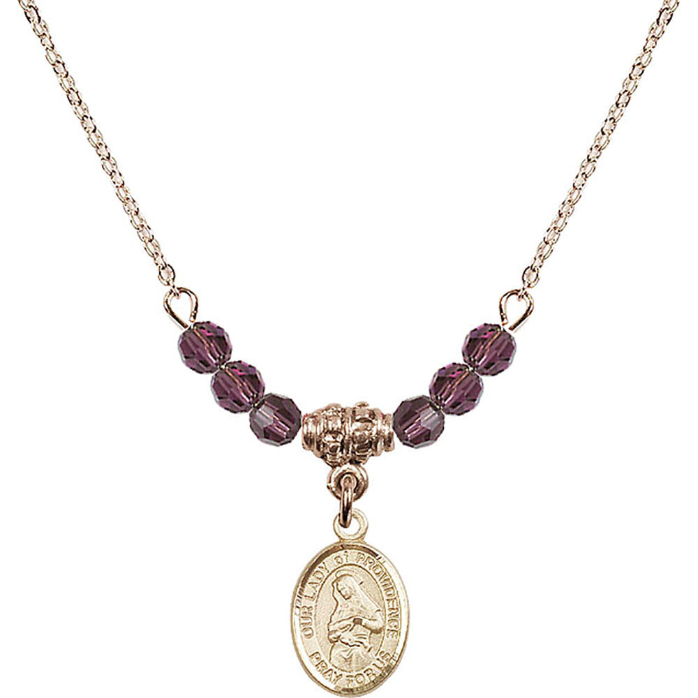 14kt Gold Filled Our Lady of Providence Birthstone Necklace with Amethyst Beads - 9087