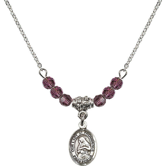 Sterling Silver Our Lady of Providence Birthstone Necklace with Amethyst Beads - 9087