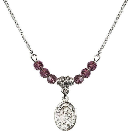 Sterling Silver Saint Martin de Porres Birthstone Necklace with Amethyst Beads - 9089