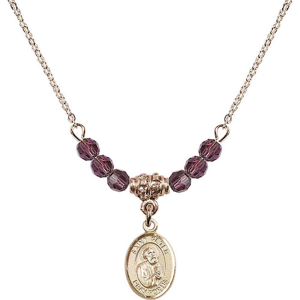 14kt Gold Filled Saint Peter the Apostle Birthstone Necklace with Amethyst Beads - 9090