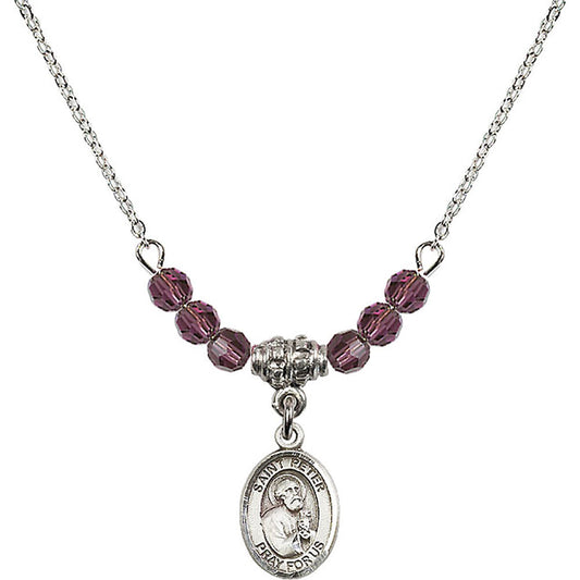 Sterling Silver Saint Peter the Apostle Birthstone Necklace with Amethyst Beads - 9090