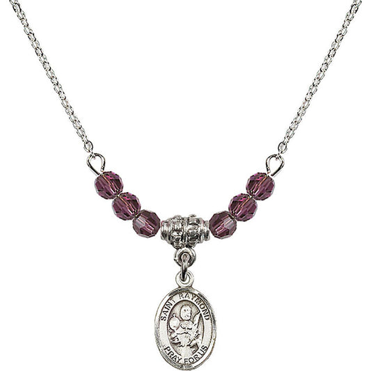 Sterling Silver Saint Raymond Nonnatus Birthstone Necklace with Amethyst Beads - 9091