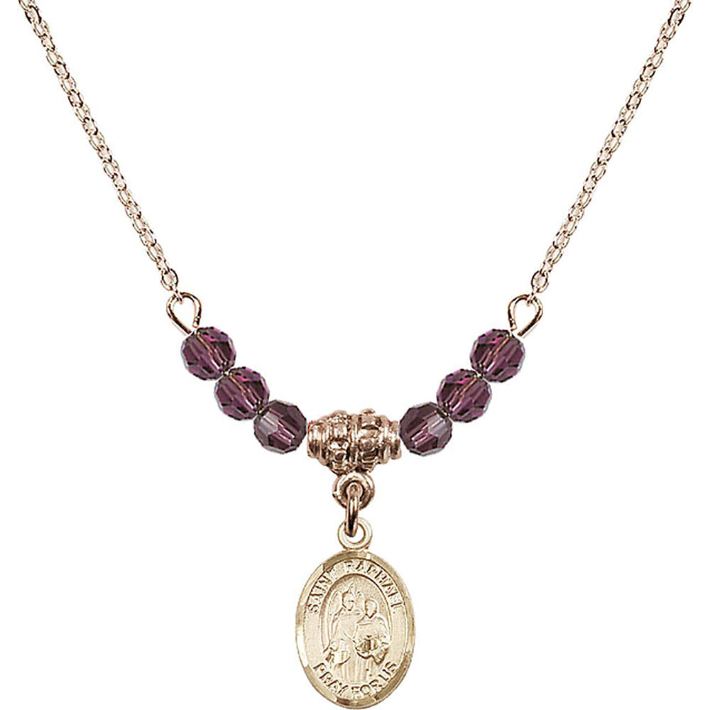 14kt Gold Filled Saint Raphael the Archangel Birthstone Necklace with Amethyst Beads - 9092