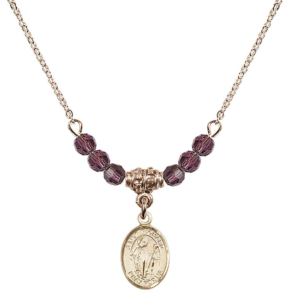 14kt Gold Filled Saint Richard Birthstone Necklace with Amethyst Beads - 9093